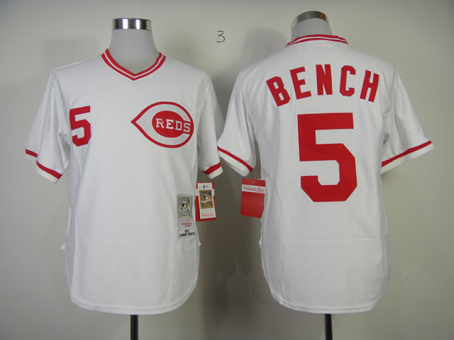 Men MLB Cincinnati Reds 5 Bench white throwback 1975 jerseys